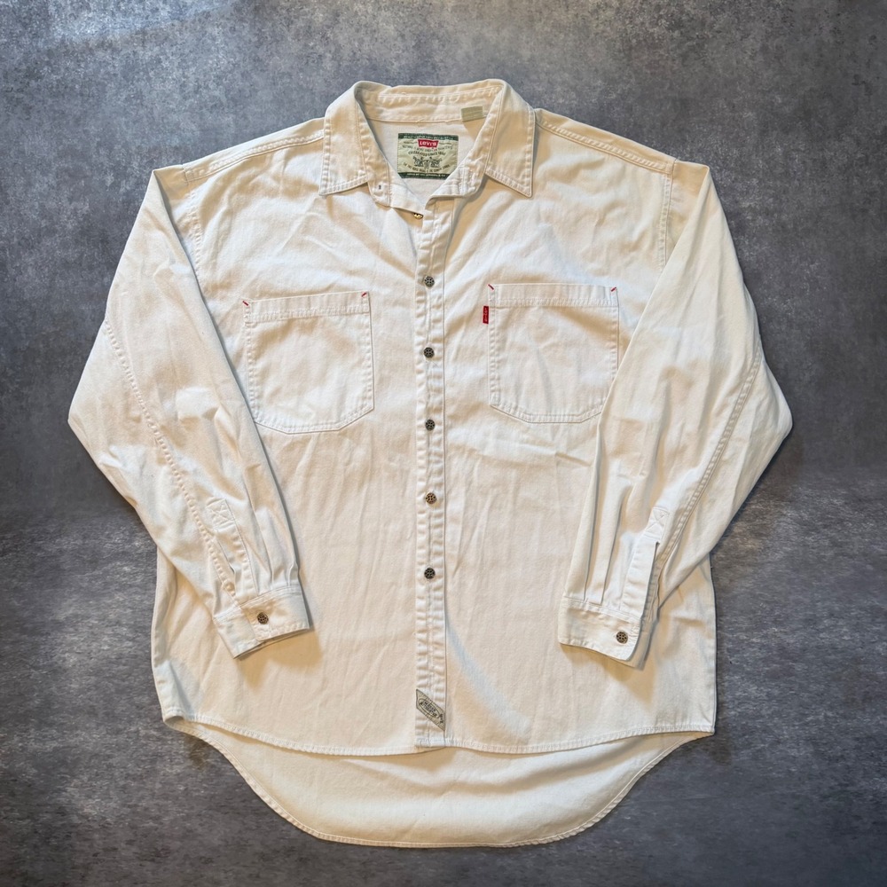 Vtg 90s Levi's Modern Authentics Work Shirt Mens XL Off White Cotton Twill LS
